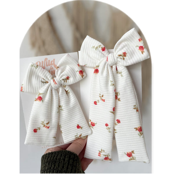 White & Red Dainty Floral - Ellie Bows