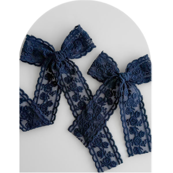 Navy Vintage Lace Bows
