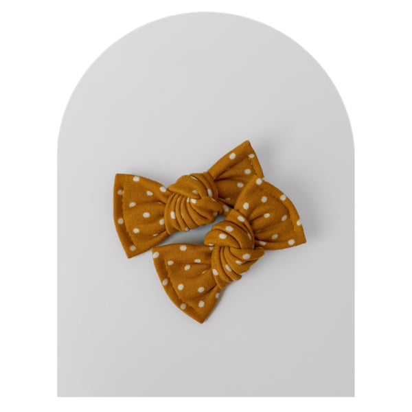 Mustard Dottie - Micro Knotted Bows