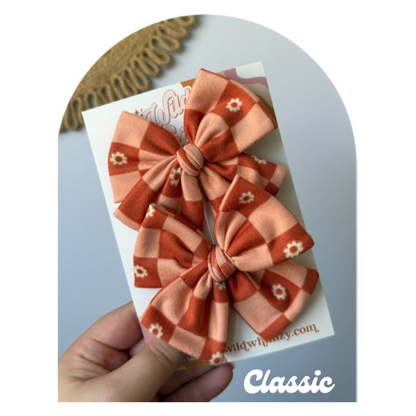 Orange Daisy Checks- Ellie Bows
