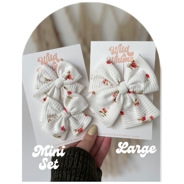 White & Red Dainty Floral - Ellie Bows