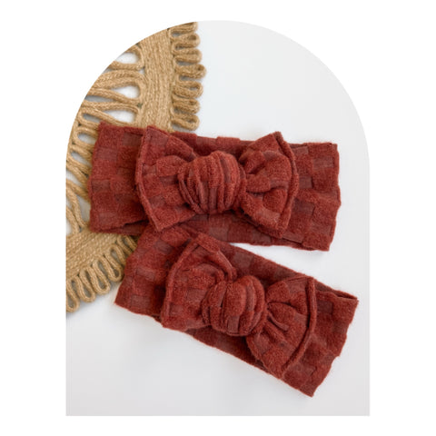 Cinnamon Cozy Checks - Bow Headband