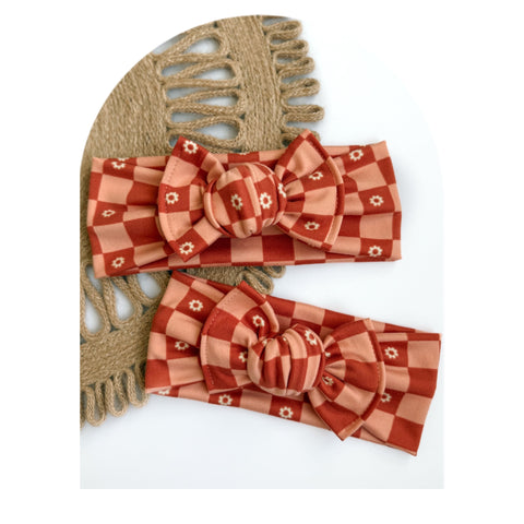 Orange Daisy Checks - Bow Headband