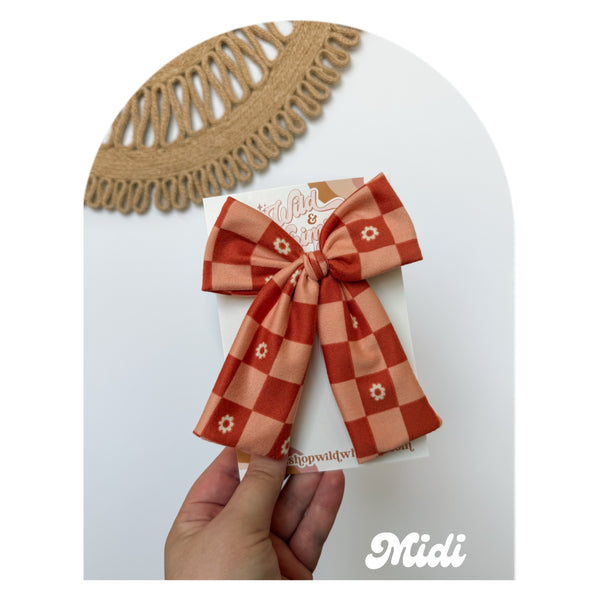 Orange Daisy Checks- Ellie Bows