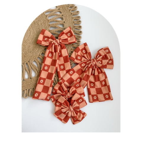 Orange Daisy Checks- Ellie Bows